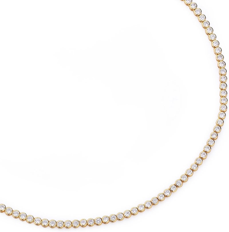 espere Round Bezel Tennis Necklace | 14K Yellow Gold Bezel Set Round CZ Chain Necklace 3 Carat | Classic Round-Cut Diamond Necklace CZ Tennis | Bridal Jewelry | Wedding Necklace | Bridal Necklace - Image 1